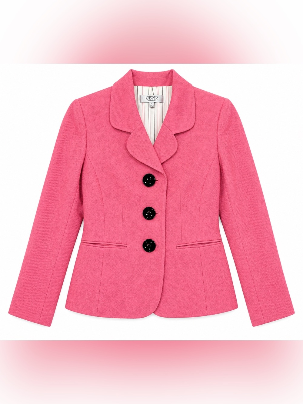 Kasper Separates Pink Textured Tailored Blazer Black Buttons Women’s Size 4